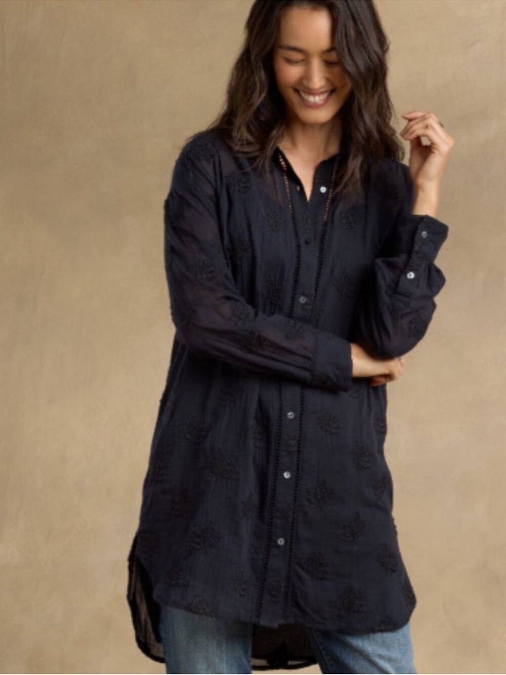 Sundance Cloverfield Embroidered Button Down Shirt Tunic Size Large